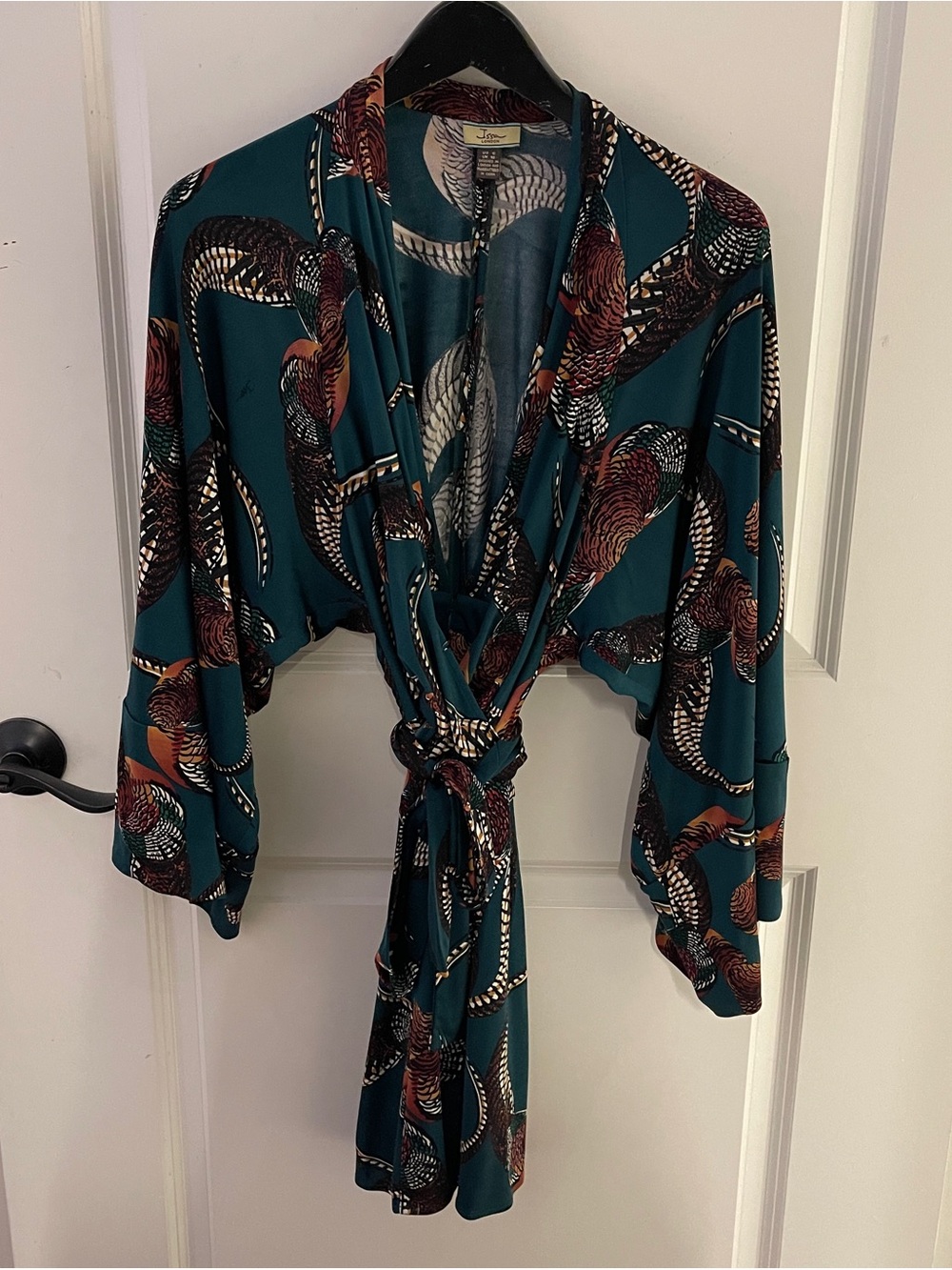 Issa London Teal Kimono Wrap/Tie Dress, Pheasants Print
